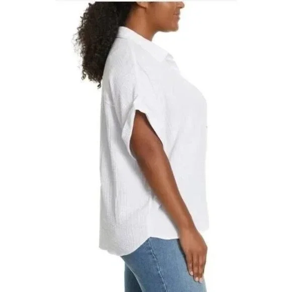 Jessica Simpson Womens Shirt Top Small Size White Button Short Sleeves Gauze - Picture 2 of 11